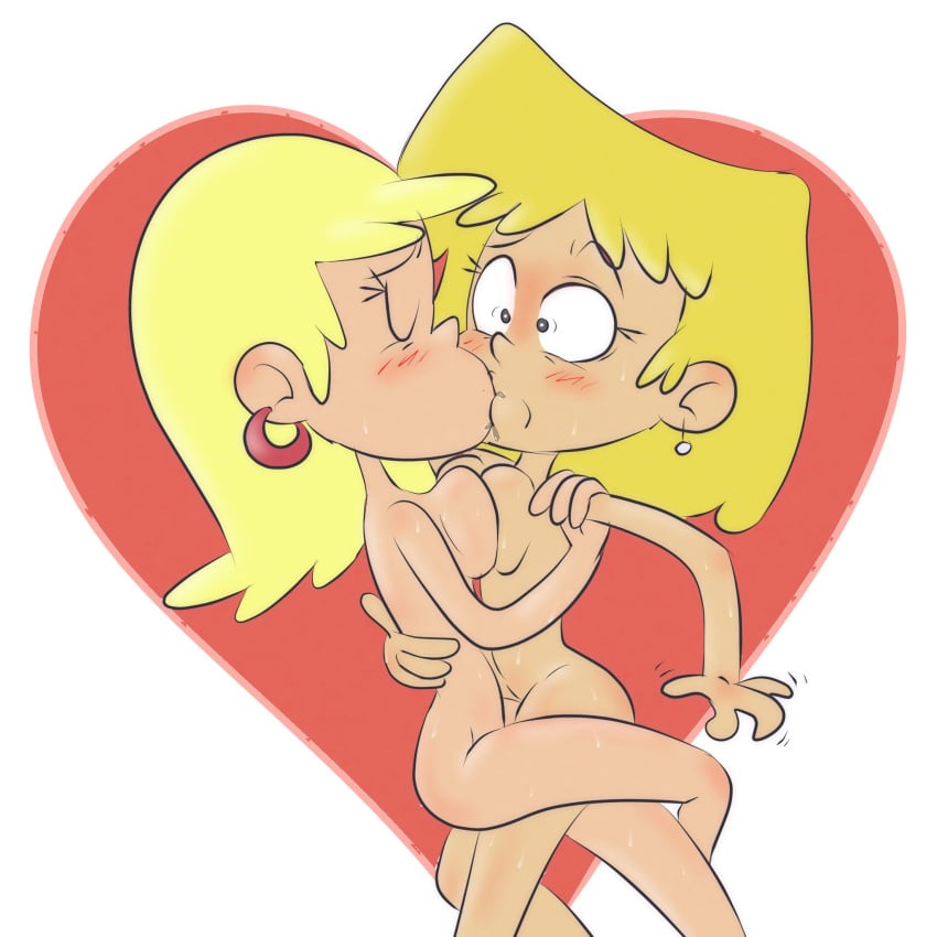 2girls kissing leni_loud lesbian lesbian_kiss lesbian_sex long_hair lori_loud mindgasmyt nickelodeon nude nude_female short_hair sisters surprise surprised_expression surprised_face the_loud_house yuri