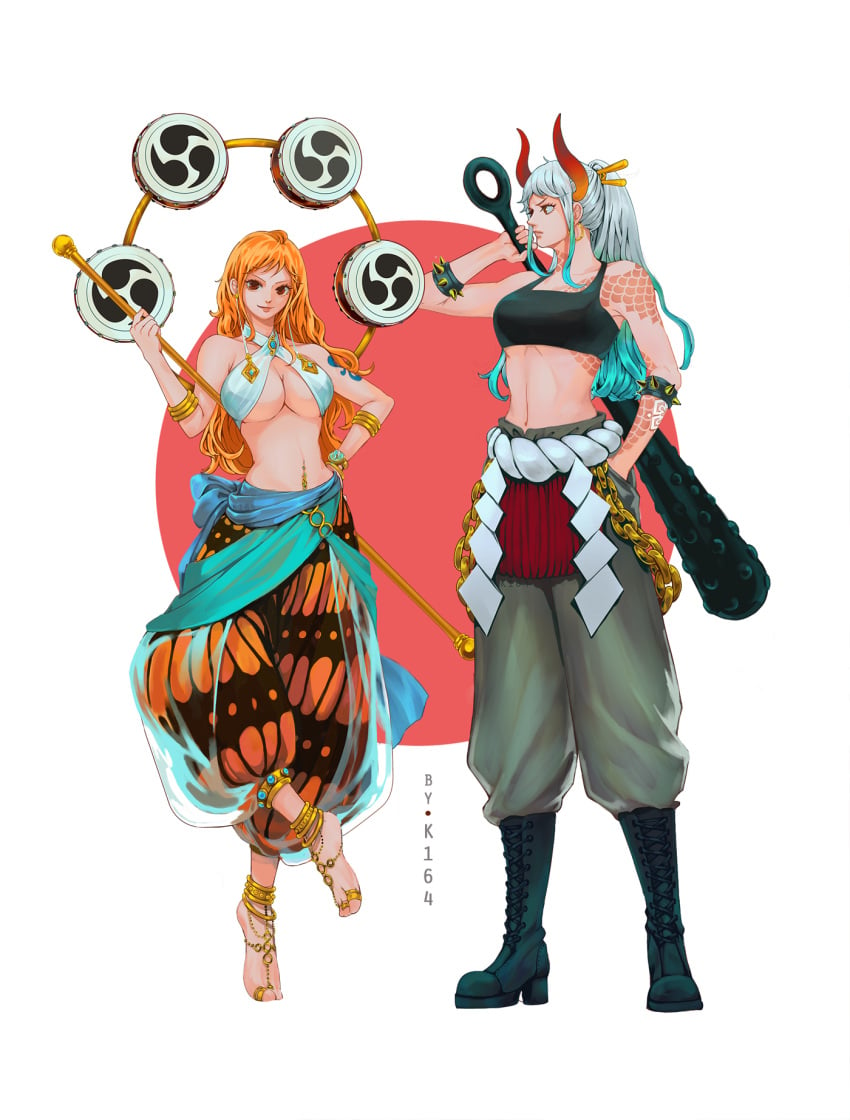 2021 2girls big_breasts breasts cleavage clima-tact clothed clothing cosplay enel_(cosplay) female female_only k164 kaido_(one_piece)_(cosplay) nami nami_(one_piece) one_piece yamato_(one_piece)