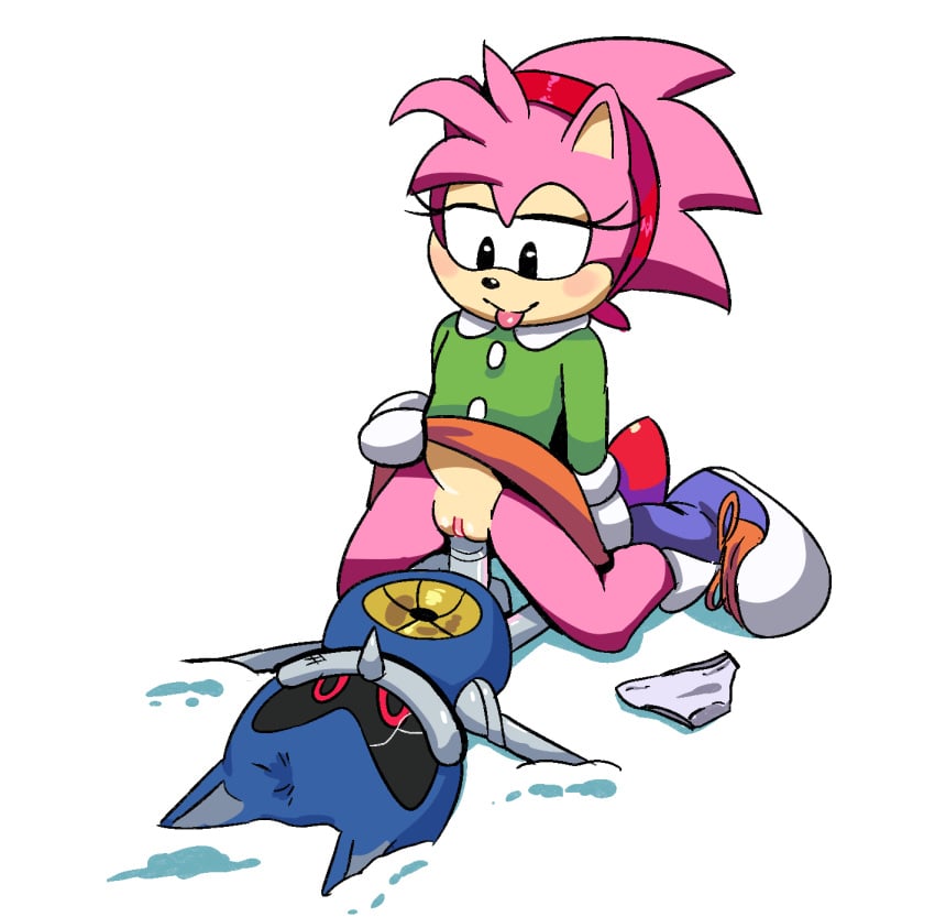 1boy 1girls amy_rose anthro bedroom_eyes blush broken classic_amy_rose clitoris cowgirl_position dizzytizzy eyelashes female female_domination female_on_top hairband male metal_sonic panties panties_aside penis pink_fur pointy_ears pussy red_hairband robot robot_penis sega sex skirt skirt_lift snow sonic_(series) sonic_mania sonic_mania_adventures sonic_the_hedgehog_(series) tongue_out white_panties winter winter_clothes