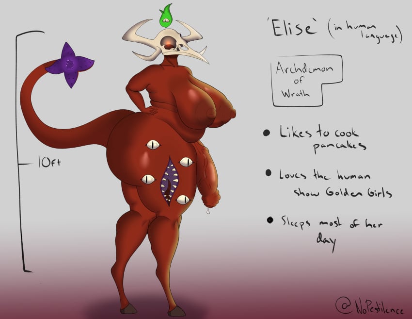 absurd_res anthro areola ass avian beak belly big_areola big_belly big_breasts big_butt big_nipples big_penis bird bird_skull bodily_fluids bone breasts demon demon_humanoid digital_media_(artwork) digitigrade dripping extra_mouth female fire foreskin genital_fluids genitals glowing glowing_eyes gynomorph herm hi_res hooves horn horned_humanoid huge_breasts huge_cock humanoid humanoid_genitalia humanoid_penis intersex leaking_precum looking_at_viewer mythological_creature mythology nipples nopestilence nude nude_anthro overweight penis precum precum_drip red_body red_eyes red_penis red_skin simple_background slightly_chubby slightly_chubby_female solo solo_focus tail tail_mouth text thick_thighs unknown_species unusual_anatomy unusual_tail vein veiny_penis wide_hips