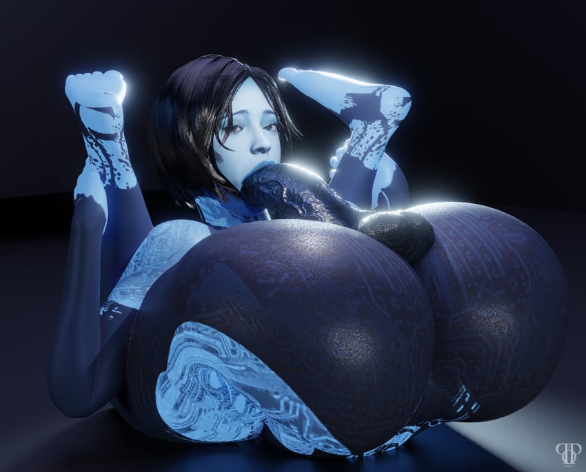 3d amanda_sparkle autofellatio blender blender_cycles blue_body cortana dickgirl futa_only futanari halo_4 popa_3d_animations poster selfsuck sucking_penis