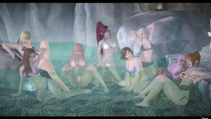 3d big_breasts bikini blonde_hair blue_eyes brown_hair charlotte_aulin crossover dark-skinned_female emilie_de_rochefort honey_select kazama_asuka ken_marinaris looking_at_viewer multiple_girls nier:_automata pink_hair purple_eyes purple_hair red_hair shano shanodeshano studio_neo tekken tengen_toppa_gurren_lagann white_hair yoko_littner yorha_2b