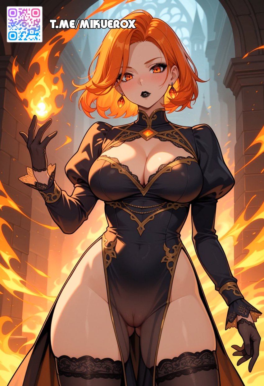 1_girl ai_generated dota_2 happy lina medieval nail_polish night orange_hair red_nails short_hair