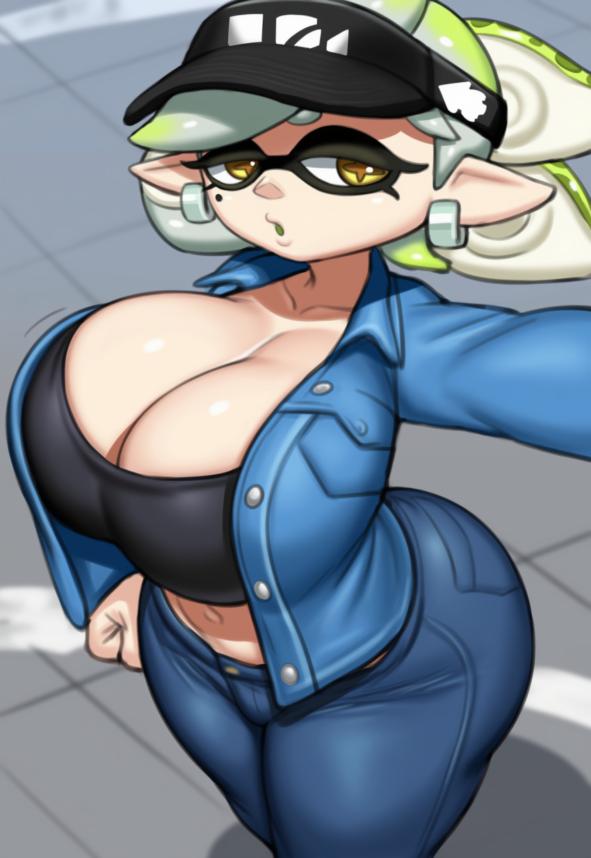 ai_generated ass big_breasts breasts cleavage denim_clothing female gigantic_breasts grey_impact_(style) hips huge_ass huge_breasts jeans lubbasdump marie_(splatoon) splatoon splatoon_2 tshirt wide_hips