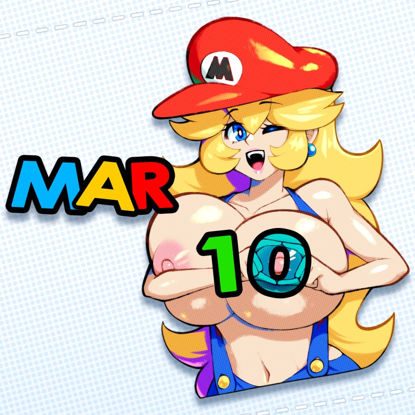 1girls big_breasts blonde_hair blue_eyes breasts busty cleavage cosplay female female_only huge_breasts large_breasts legs long_hair looking_at_viewer mar10_day mario_(cosplay) mario_(series) nintendo nlindustries overalls pose posing princess princess_peach red_lips super_mario_bros. thick_thighs thighs voluptuous