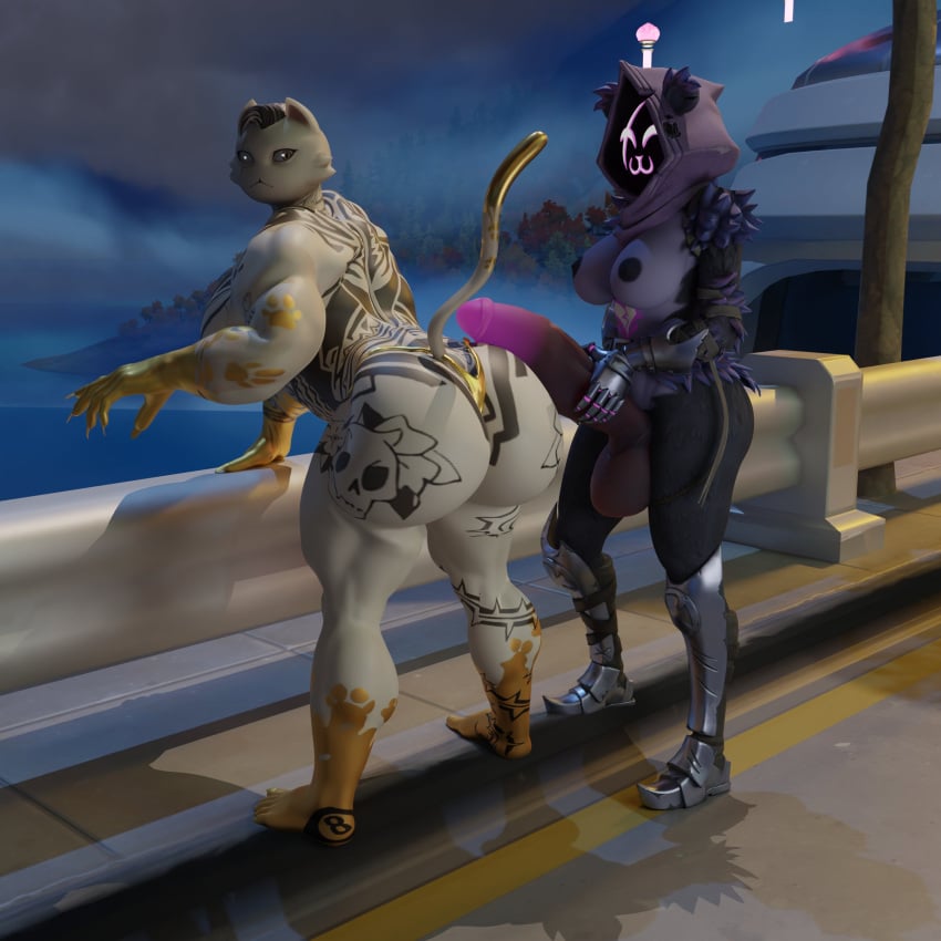 1boy 1futa 3d big_ass big_breasts big_penis breasts bubble_butt cleavage fortnite furry futa_on_male futanari huge_ass huge_breasts huge_cock intersex meowdas notsafeforgek penis raven_team_leader tagme thick_thighs wide_hips