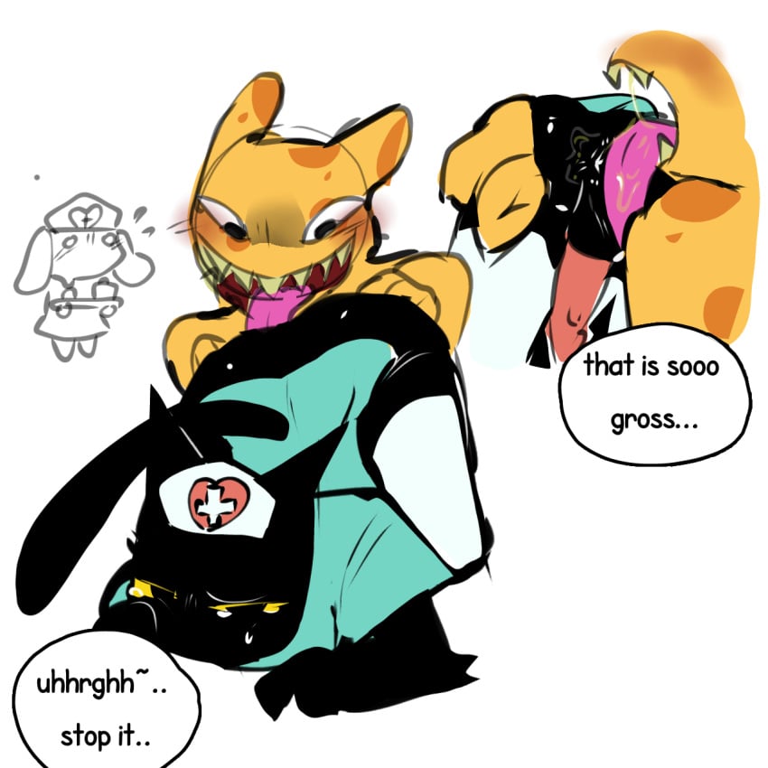 all_fours anal animal_hospital anomaly anus balls dialogue femboy furry kneeling male/ambiguous monster muskymitsu nurse_uniform penis rimjob rimming rimming_male roblox roblox_game secret_agent_(animal_hospital) tagme tail tears thighs