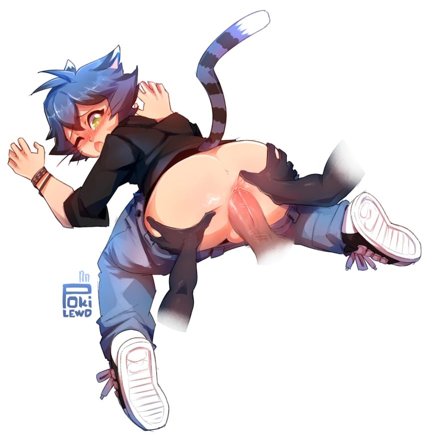 2boys anal anal_sex armwear ass cat_boy catboy dark_skin denim highres huge_ass jeans jerry_mouse josou_seme male_focus multiple_boys pants pants_down penis penis_size_difference pokilewd sex shoes tail testicles tom_and_jerry tom_cat trap whiskers yaoi