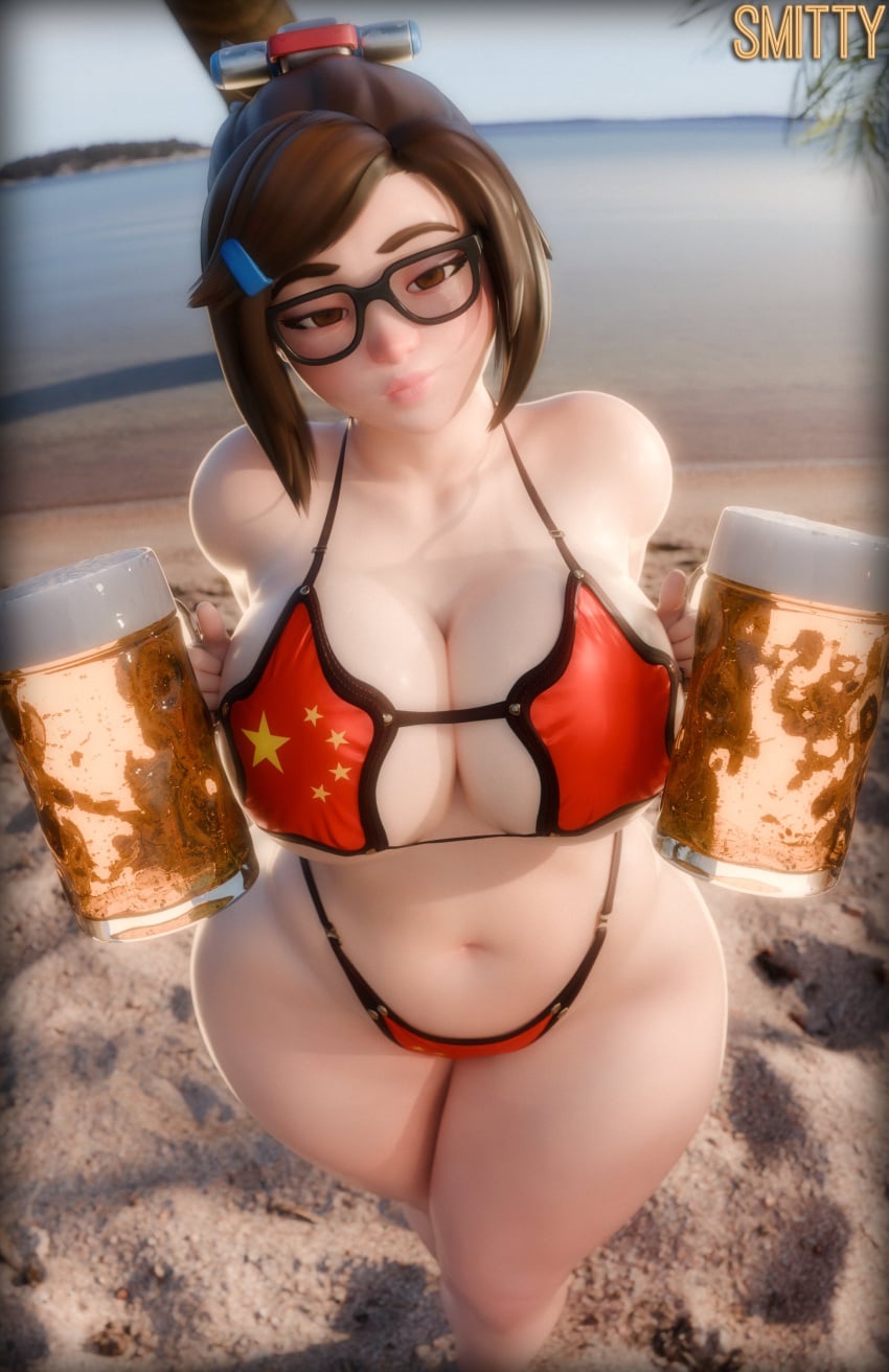 3d beach beer big_boobs big_breasts big_tits bikini boobs breasts china chinese_clothing chubby chubby_female curvaceous curvy curvy_female curvy_figure female female_focus female_only large_boobs large_breasts large_tits mei_(overwatch) overwatch smitty34 thong thong_bikini tits titties