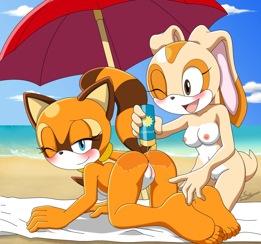 2019 2girls 5_fingers 5_toes absurd_res all_fours animal_ears anthro anthrofied anus areolae barefoot beach big_ass big_breasts big_butt black_nose blush blushing blushing_at_viewer breasts brown_fur bunny_ears butt casual casual_nudity completely_nude completely_nude_female cotton_tail cottontail cream_fur cream_the_rabbit cute dat_ass duo erect_nipples exhibitionism exhibitionist eyelashes feet female female_only fur furry furry_only genitals highres humanoid_feet humanoid_genitalia humanoid_hands humanoid_pussy humanoid_vagina lagomorph long_ears looking_at_viewer looking_back mammal marine_the_raccoon multicolored_fur multicolored_tail multiple_girls naked nipples nude nude_female nudist nudist_beach one_eye_closed orange_fur outdoors outside public public_nudity pussy rabbit raccoon reddened_pussy sega smile soles sonic_(series) sonic_advance sonic_rush_adventure sonic_team sunscreen tail tan_fur thick thick_ass thick_thighs three_tone_fur toes twintails two_tone_tail vagina video_games wesambjusdem white_fur wide_hips wink