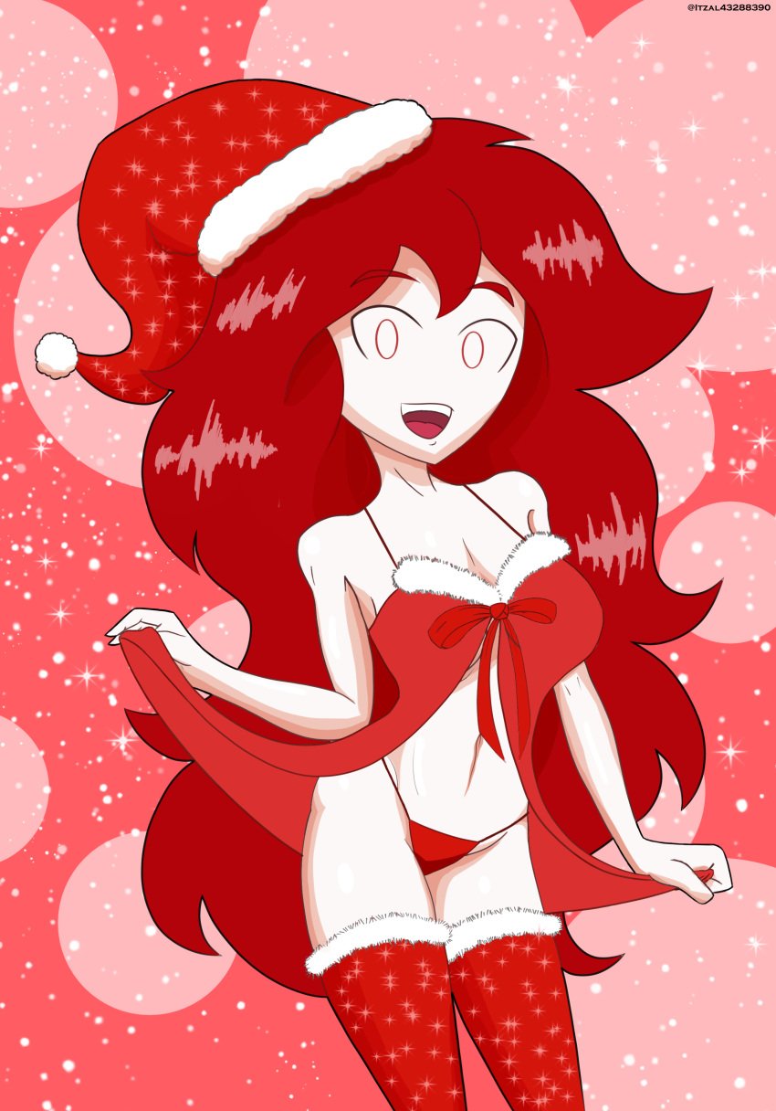 1girls christmas christmas_outfit female female_only happy_female hat itzal overly_sarcastic_productions red_(overly_sarcastic_productions) red_hair santa_hat skimpy_clothes solo thighhighs youtube youtuber