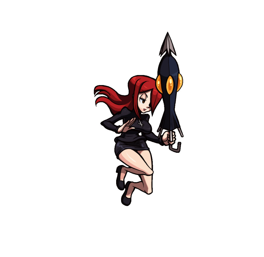 1girls animated bottomless bouncing_breasts breasts clenched_hand cross edit exposed_pussy female female_only going_commando hair_over_one_eye heels kicking legs lips lipstick long_hair long_legs necklace orange_eyes parasol parasoul pussy red_hair skullgirls umbrella vagina video_games