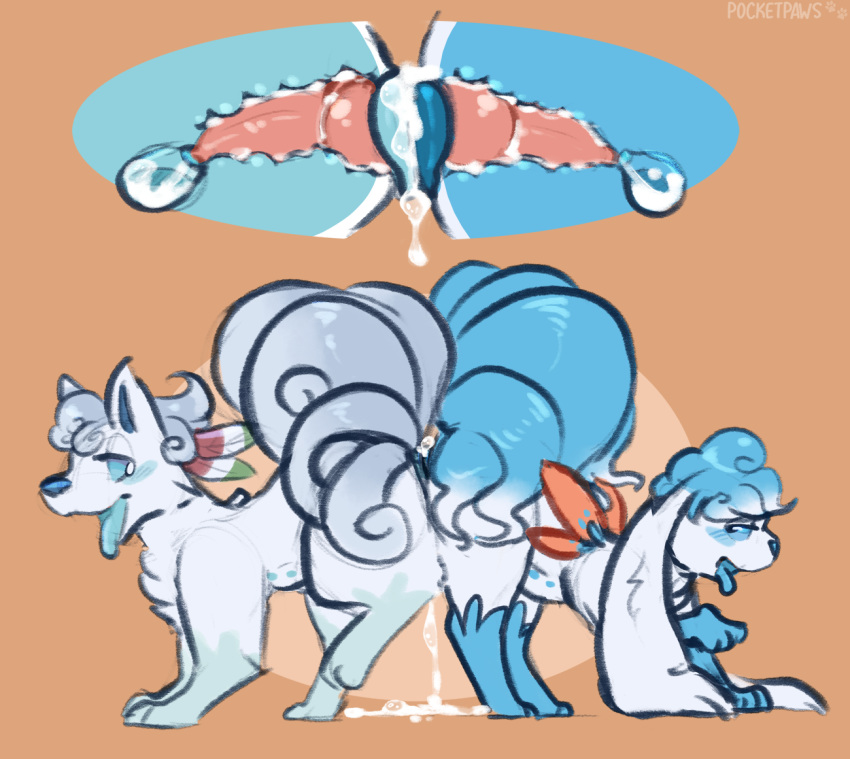 2girls 3_toes all_fours alolan_vulpix alternate_color ass blue_blush blue_nose blue_paws blue_tongue canine_dildo cumlube dildo double_dildo dripping duo ears_down ears_up female female_only feral feral_on_feral furry internal interspecies legendary_pokémon long_ears looking_pleasured markings multi_tail nintendo one_leg_up open_mouth original_character pocketpaws pokemon pokemon_(species) pokemon_sm raised_leg raised_tail sex_toy shaymin shaymin_(sky_form) short_ears sketch snout socks_(marking) toes video_games vulpix yuri