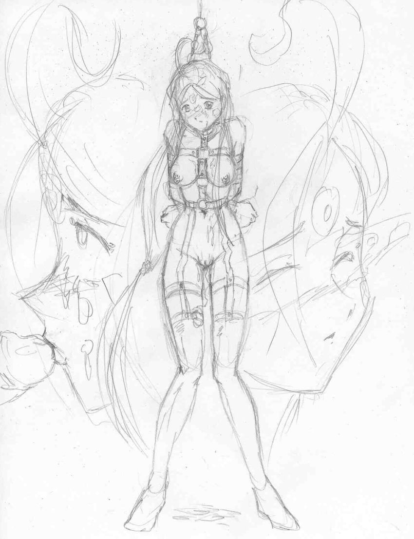 bondage female godofchaos monochrome nipples oh_my_goddess! penis pussy sketch skuld small_breasts thigh_gap