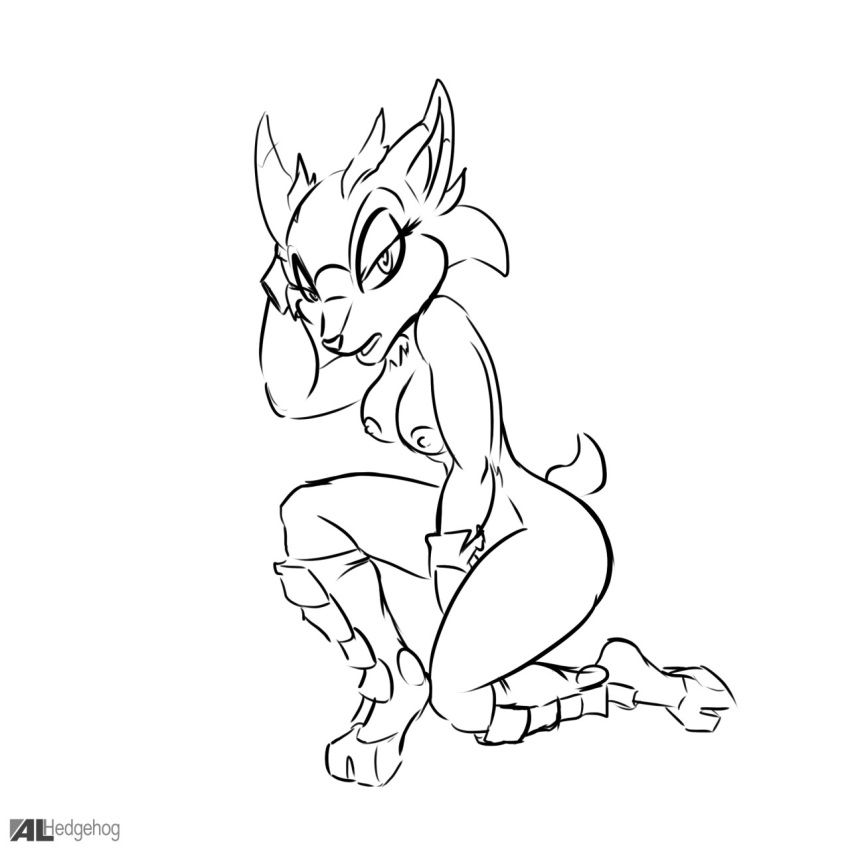 2017 alhedgehog anthro black_and_white breasts clove_the_pronghorn female female_only furry mammal nipples nude pronghorn sega sonic_(series) white_background