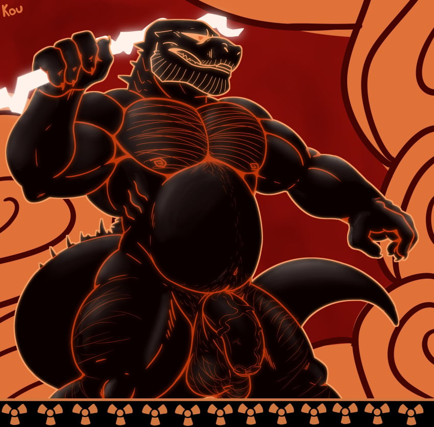 absurd_res anthro balls biceps casual_nudity cloud deltoids electricity flaccid foreskin genitals godzilla_(series) haruto_kou hercules_(1997) hi_res humanoid_genitalia humanoid_hands humanoid_penis kaiju lightning_bolt lizard male male_only manly muscular muscular_anthro muscular_male navel nipples nude pecs penis reptile scalie simple_background solo spikes spikes_(anatomy) toho unretracted_foreskin zeus_(disney) zeuszilla