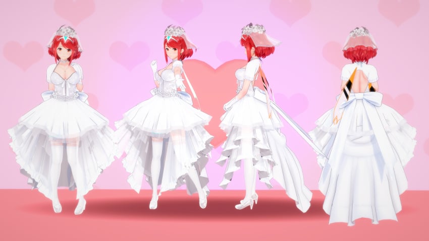 1girls 3d azmo breasts bride bride_veil choker dress earrings garter_straps gloves high_heels koikatsu large_breasts looking_at_viewer nintendo pyra red_eyes red_hair short_hair thighhighs tiara veil wedding_dress wedding_veil white_dress xenoblade_(series) xenoblade_chronicles_2