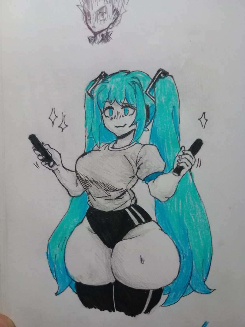 big_butt female hair_blue hatsune_miku huge_breasts notebook real_life vocaloid