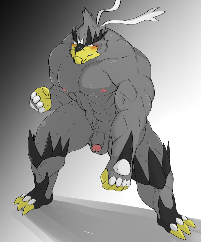 abs absurd_res anthro balls biceps black_body black_fur blush bodily_fluids casual_nudity deltoids flaccid foreskin fur generation_8_pokemon genital_fluids genitals hi_res humanoid_genitalia humanoid_hands humanoid_penis inuyama_kensin legendary_pokemon male mammal muscular muscular_anthro muscular_male navel nintendo nipples nude pecs penis pokemon pokemon_(species) precum simple_background single_strike_style_urshifu solo urshifu