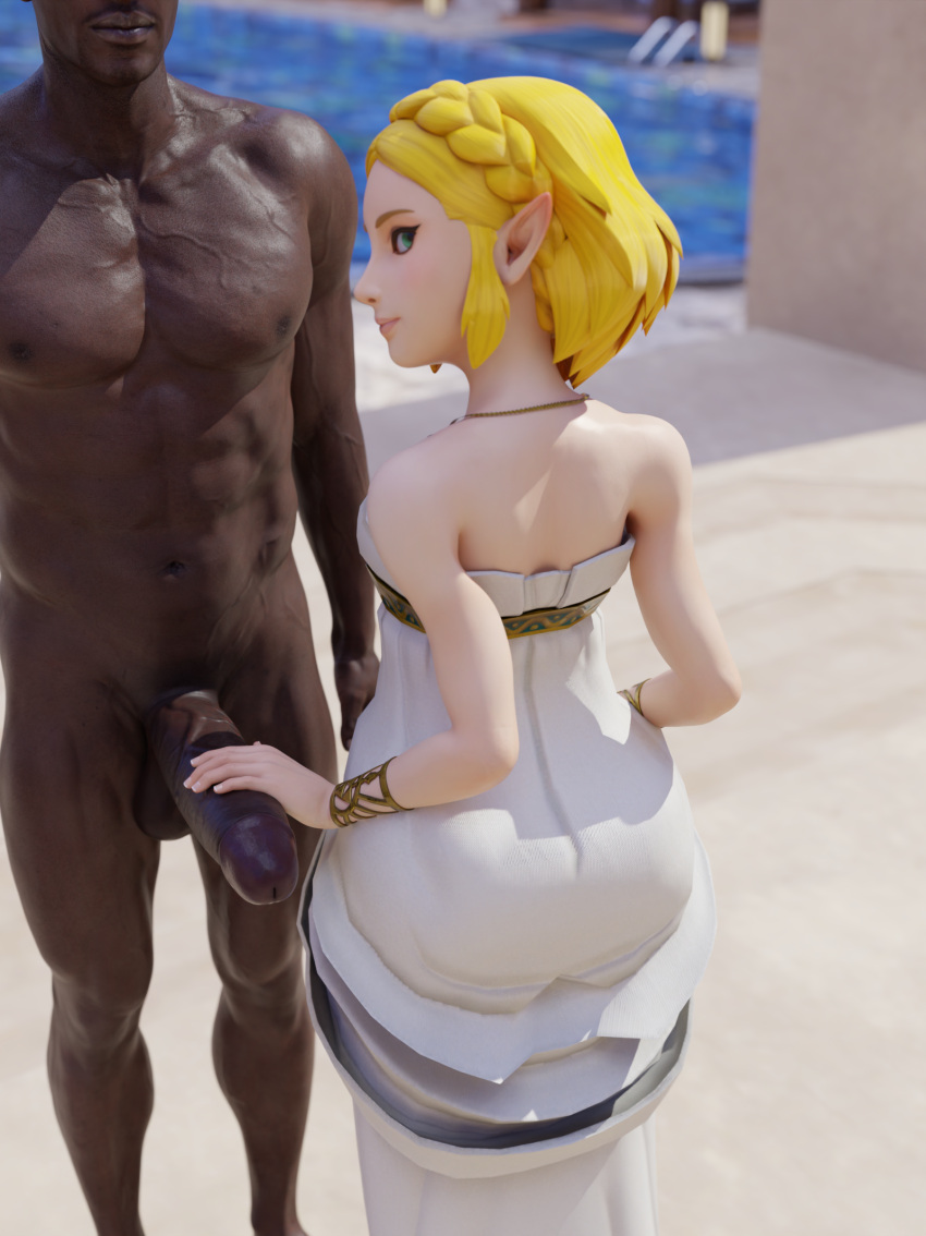 1boy 1girls 3d big_ass big_penis blonde_hair blue_eyes breath_of_the_wild clothed clothed_female clothed_female_nude_male clothing elf elf_ears fingerless_gloves gloves hand_on_penis highres holding_penis large_penis light-skinned_male light_skin long_ears looking_at_viewer looking_back lriko3d nude nude_male pale-skinned_female pale_skin petite pointy_ears pool princess_zelda short_hair smaller_female standing tears_of_the_kingdom the_legend_of_zelda zelda_(breath_of_the_wild) zelda_(tears_of_the_kingdom)