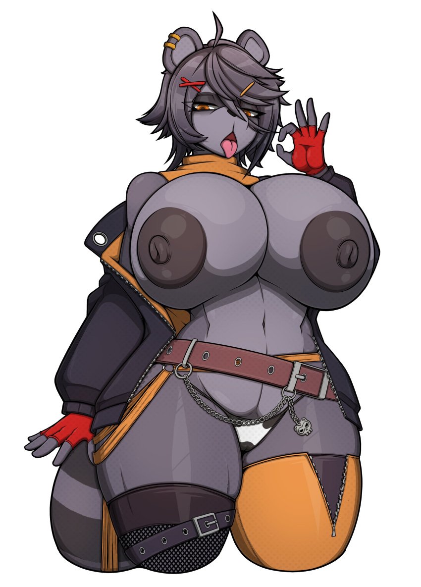 1girls 2020s 2024 2d 2d_(artwork) anthro anthro_only anthrofied areola areolae bare_shoulders belt belt_buckle big_breasts breasts busty cleavage cow_print cow_print_panties fellatio_gesture female female_focus female_only fingerless_gloves fur furry furry_female furry_only grey_fur grey_hair hi_res highres hips hourglass_figure huge_breasts indie_virtual_youtuber large_breasts looking_at_viewer messy_hair midriff navel nipples oral_gesture slim_waist snuffy solo solo_female solo_focus thick_thighs thighhighs tongue tongue_out virtual_youtuber voluptuous vtuber white_background wide_hips zak_hitsuji