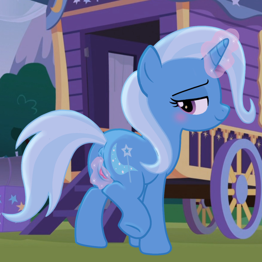 accurate_art_style anus horse looking_at_viewer looking_back magic magician my_little_pony pony shaded shading spread_pussy spreading sultry_eyes tease teasing trixie_(mlp) trixie_lulamoon unicorn vagina