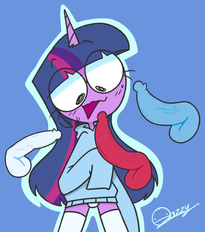 1girl 1girls anthro big_macintosh_(mlp) blue_background blue_penis blush clothed clothed_female clothes clothing disembodied_penis female friendship_is_magic hair_over_eyes hoodie horn incest kelznesd long_hair long_sleeve_hoodie long_sleeves looking_at_penis multicolored_hair my_little_pony open_mouth panties penis purple_skin red_penis shining_armor_(mlp) signature thighhighs trixie_(mlp) twilight_sparkle_(mlp) white_panties white_penis