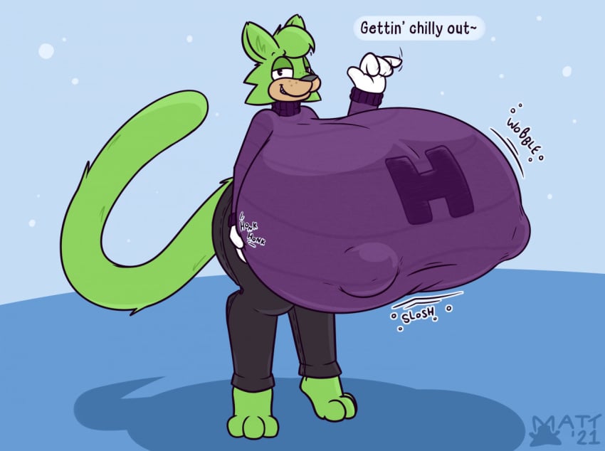 1boy big_breasts big_breasts feline gigantic_breasts green_fur huge_breasts huge_breasts jiggling_breasts male male_only matt_the_toon_cat mattthetooncat sloshing_breasts solo solo_male wobbling_breasts