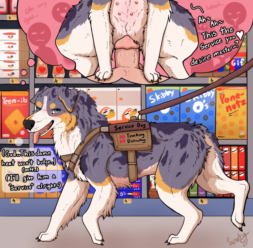 anthro anthro_on_feral anthro_penetrating anthro_penetrating_feral australian_shepherd being_watched blue_body blue_fur blush canid canine canis cheez-its cookie dialogue domestic_dog duo exhibitionism female feral feral_penetrated first_person_view flirting flirting_with_viewer food fur goldfish_crackers grocery_store harness herding_dog human human_on_feral human_penetrating human_penetrating_feral interspecies jif_peanut_butter kellogg's leash looking_at_another male male/female mammal nipples oreo_cookie parooty pastoral_dog penetration pepperidge_farm pringles public service_dog_harness sex sheepdog side_view speech_bubble store talking_feral thinking thought_bubble tongue tongue_out vaginal_penetration zoophilia