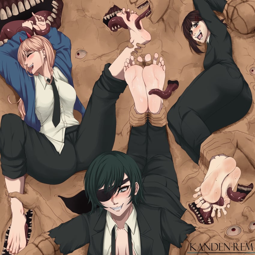 3girls bare_toes barefoot between_toes big_feet blushing chainsaw_man drooling eternity_devil exposed_feet feet feet_licking feet_tickling foot_fetish foot_play foot_worship higashiyama_kobeni himeno_(chainsaw_man) kandenrem laughing licking_feet licking_foot licking_toes long_toes multiple_girls pink_soles power_(chainsaw_man) restrained shoes_removed soles spread_toes tears tickling tickling_feet toe_bondage toe_in_mouth toe_sucking toenails toes tongue_between_toes