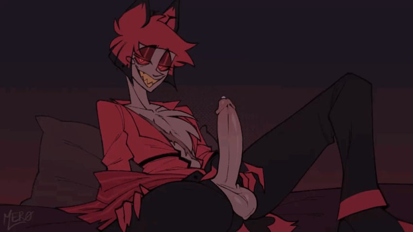 alastor_(hazbin_hotel) big_penis demon erect_penis hazbin_hotel male male_only mer0mer0_ penis precum solo