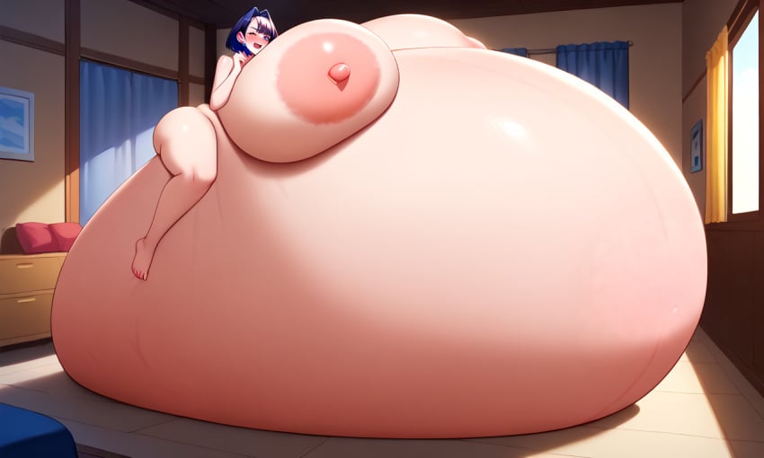 ai_generated belly_bigger_than_body colossal_belly full-face_blush gigantic_belly gigantic_breasts hololive hololive_english hyper_breasts hyper_pregnancy immobile indoors living_room one_eye_closed ouro_kronii pregnant scared stable_diffusion virtual_youtuber worried