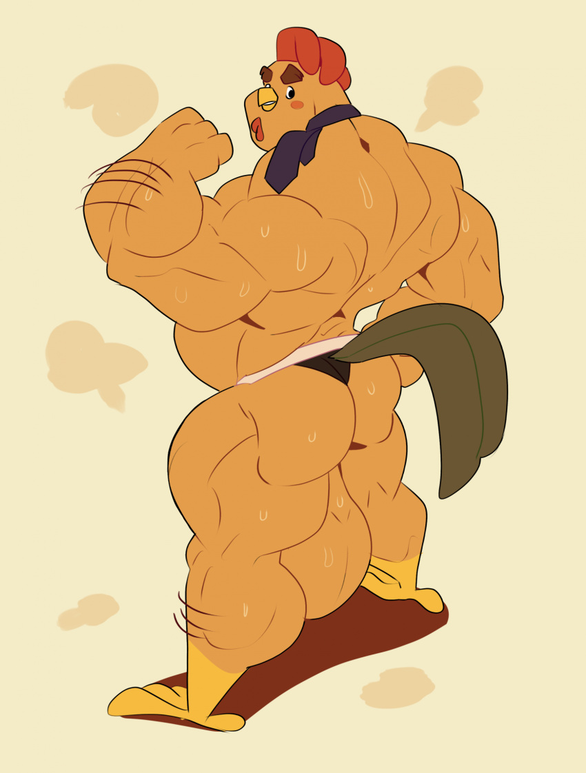 anthro arm_hair ass avian back_muscles backsack balls bara barazoku big_balls big_muscles big_penis buck_cluck chicken chicken_little disney flexing furry leg_hair male male_only muscles muscular musk musk_clouds penis smiling smiling_at_viewer solo solo_male sweat sweating tail vaniwall