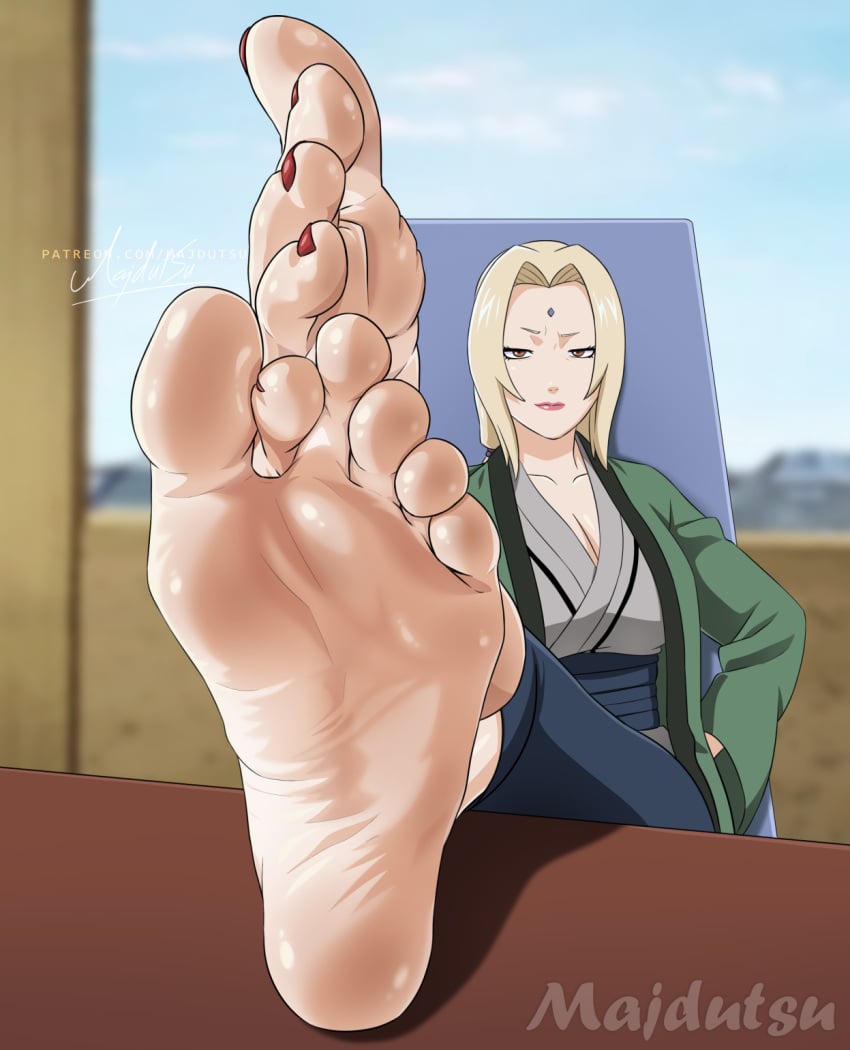 blonde_hair crossed_feet feet_focus feet_together female female_only foot_fetish foot_focus long_hair looking_at_viewer majdutsu milfs naruto naruto_(series) naruto_shippuden soles toenail_polish toes tsunade