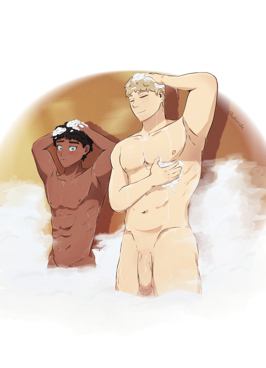 2boys delicious_in_dungeon dungeon_meshi gay kabru laios_touden male_only shared_bathing shower whimstic yaoi