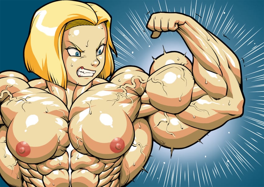 1girls abs android android_18 biceps blonde_hair blue_eyes breasts dragon_ball dragon_ball_z extreme_muscles female female_focus female_only hyper_muscles lips medium_breasts muscle_growth muscles muscular muscular_arms muscular_female navel nipples pecs pecs_with_breasts pink_nipples pokkuti short_hair solo solo_female solo_focus topless topless_female uncensored vein veins veiny veiny_muscles