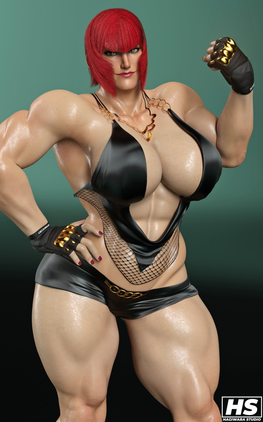 1girls 3d abs alternate_version_available big_breasts breasts capcom female female_only gloves green_eyes hagiwara_studio hi_res marisa_rossetti muscles muscular muscular_female necklace red_hair red_lipstick solo street_fighter street_fighter_6 tagme thick_thighs