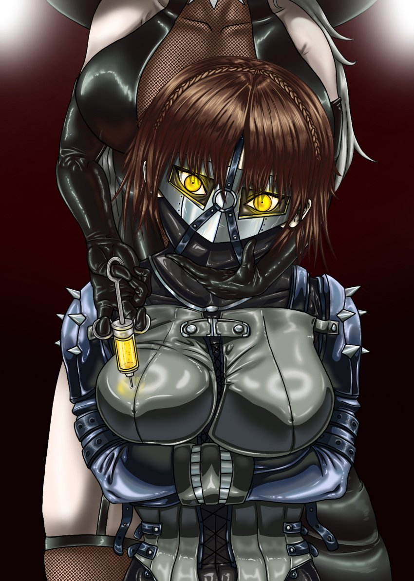 belts bodysuit bondage bondage_gear bondage_outfit bound breasts brown_hair corrupted corruption defeated defeated_heroine digital_media_(artwork) domination drugged drugs enslaved fear female female_only glowing_eyes grey_hair harness holding_chin in injection latex latex_clothing latex_gloves latex_suit light_skin makoto_niijima mask mr.bones22 nonconsensual persona persona_5 persona_5_royal rubber rubber_clothing rubber_suit sae_niijima shadow_sae shiny spikes straitjacket straps syringe tits titsalternate_costume yellow_eyes