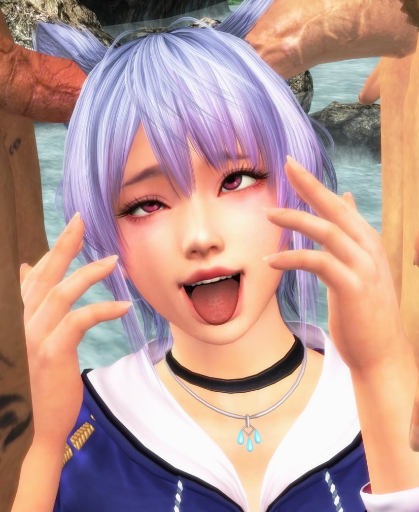 1girls 2boys 2boys1girl 3d crosseyed dead_or_alive dead_or_alive_xtreme_venus_vacation ear_fuck ear_penetration eyes_crossed female fox_ears fox_girl fucked_silly kitsune koei_tecmo lavender_hair lordryu magenta_eyes male male_penetrating_female necklace penis penis_in_ear rocks shizuku_(doa) threesome tongue tongue_out water xnalara xps