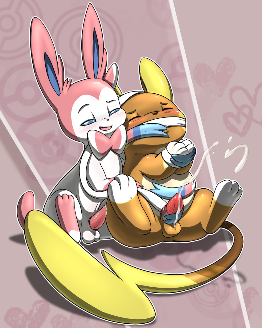 2boys 3_toes alolan_raichu belly big_belly big_ears big_feet big_tail blue_fur blush bondage bound canine chubby closed_eyes covering_mouth cum cumshot domination duo eeveelution ejaculation erection eyelashes feral feral_on_feral furry gag gagged gay girly half-closed_eyes handjob heart hi_res interspecies lkiws long_ears male male_only masturbation nintendo nude open_mouth orgasm paws penis pink_fur pokémon_(species) pokemon pokemon_(species) pokemon_sm pokemon_xy precum purple_background raichu reach_around ribbonjob ribbons rodent rubbing sitting smile spread_legs sylveon tail testicles thick_thighs tongue video_games white_fur wide_hips yaoi