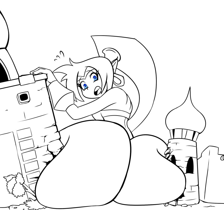 1girls big_ass big_butt bubble_butt building_destruction buildings giantess looking_back shantae shantae_(character) shocked shocked_expression small_breasts surprised thiccncute