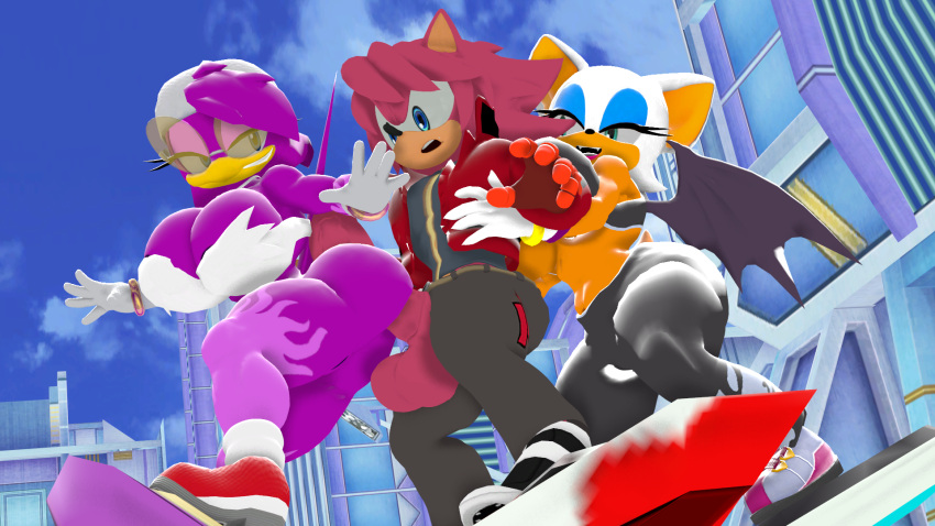 1boy 2girls 3d 3d_model ace_(blackchaos64) anthro avian blackchaos64 female furry furry_female furry_male male mobian mobian_(species) mobian_bat rouge_the_bat sega sonic_(series) sonic_adventure_2 sonic_the_hedgehog_(series) tagme wave_the_swallow