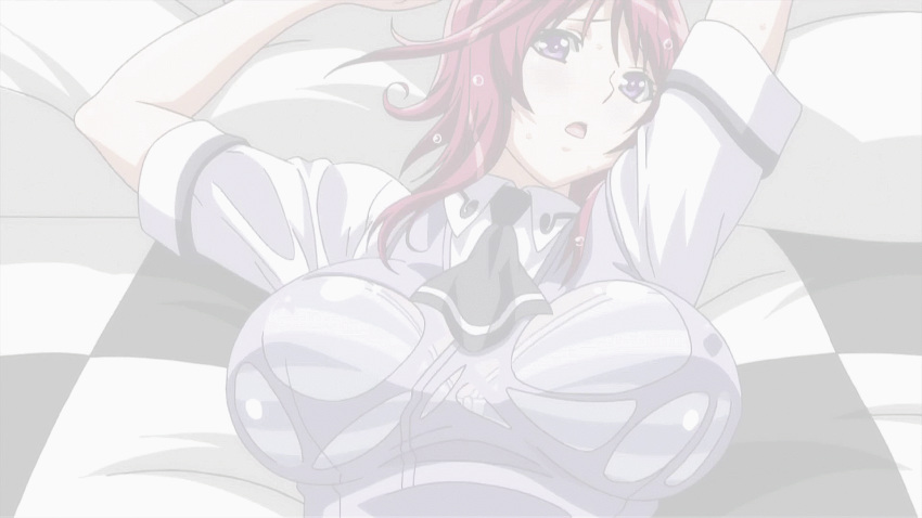 1girls animated bed blush bra breasts erect_nipples erect_nipples_under_clothes female female_only heavy_breathing highres hoods_entertainment looking_at_viewer medium_breasts nipples open_mouth oribe_mafuyu pov purple_eyes red_hair school_uniform screencap see-through seikon_no_qwaser striped striped_bra sweat tight underwear uno_makoto wet wet_clothes