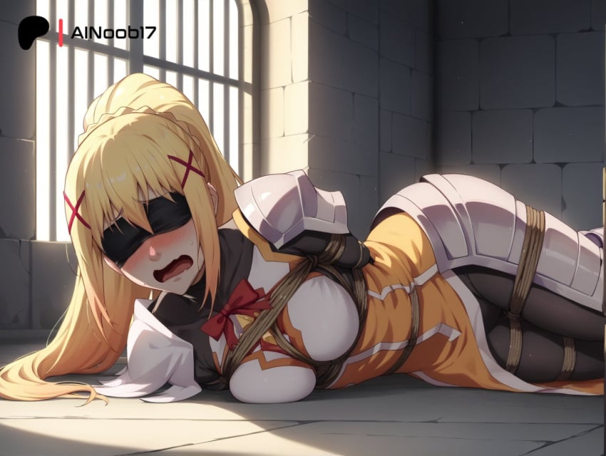 1girls ai_generated ainoob17 armor blindfold blonde_hair bondage darkness_(konosuba) dustiness_ford_latatina female kono_subarashii_sekai_ni_shukufuku_wo! rope rope_bondage solo stable_diffusion tagme tied