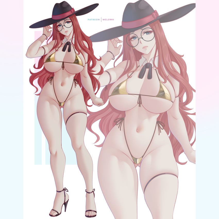 1girls ass bikini breasts female female_only glasses hat high_heels high_resolution large_breasts looking_at_viewer melowh solo spy_x_family sylvia_sherwood thighs very_high_resolution wide_hips