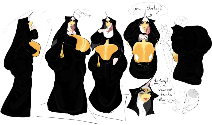 anthro anthro_only cowhourr faceless_male nun original_character sagging_breasts tagme