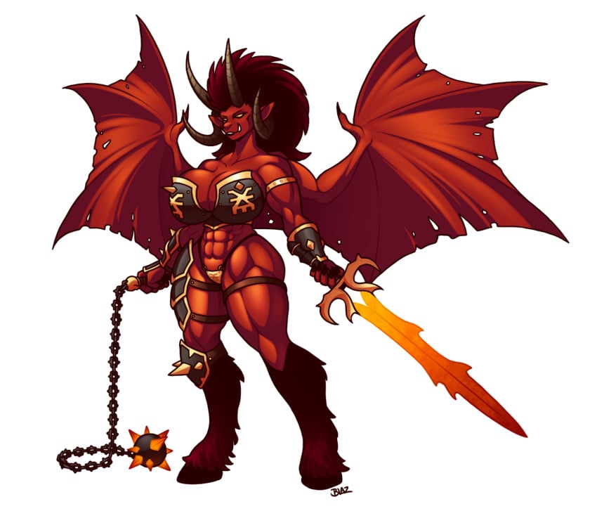 abs belt big_breasts big_hair blazbaros bra breasts_bigger_than_head buff chaos_(warhammer) chaos_daemon collar daemon daemon_girl daemon_prince demon demon_eyes demon_girl flail fur furry_legs gold_(metal) gold_eyes hooves horns khorne khorne_daemon muscular panties red_hair red_skin revealing revealing_armor revealing_clothes skimpy skimpy_armor skimpy_clothes snout spiked_bra spiked_collar strong sword thick_thighs thigh_armor warhammer_(franchise) warhammer_age_of_sigmar warhammer_fantasy wide_hips wings