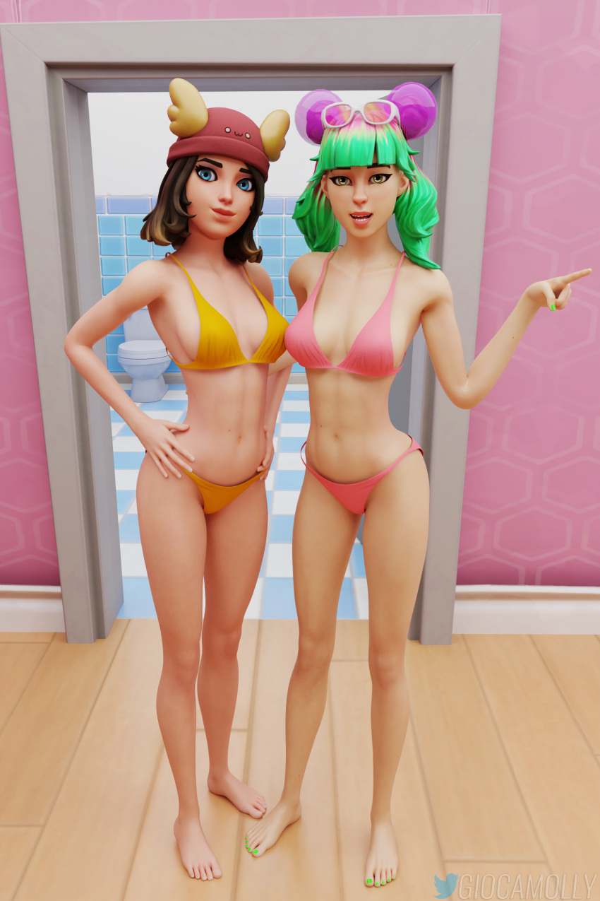 2girls femele fortnite giocamolly multiple_girls outerwear skye_(fortnite) tropical_punch_zoey underwear zoey_(fortnite)