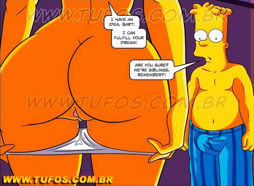 1boy 1girls ass_focus bart_simpson big_ass brother brother_and_sister comic_panel croc_(artist) english_text erection erection_under_clothes female imminent_incest imminent_sex incest kogeikun lisa_simpson male pulling_down_pants pussy seducing sister the_simpsons watermark wet_pussy yellow_skin