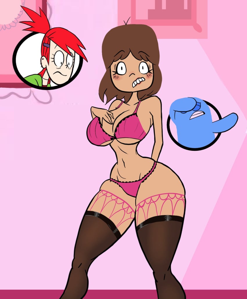 aged_up big_ass big_breasts bloo brown_hair cartoon_network caught foster's_home_for_imaginary_friends frankie_foster gearfou genderswap_(mtf) large_ass large_breasts lingerie mac_(fhfif) mature_female milf red_hair rule_63 thick_thighs wide_hips